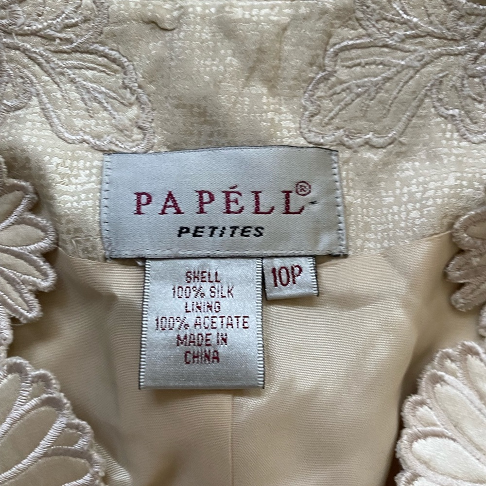 Papell petites 10P 100% silk skirt blazer cream - Picture 5 of 8